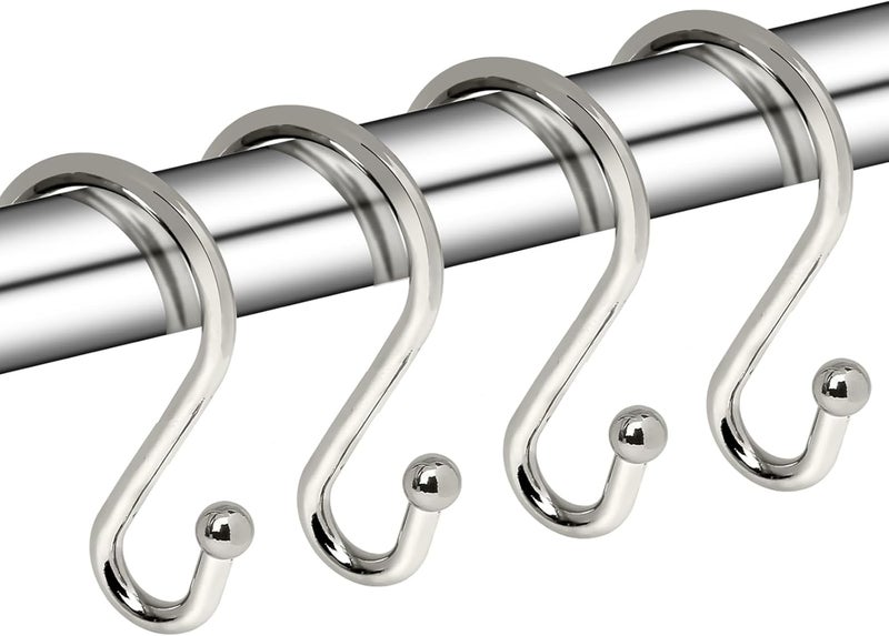 Gidse Metal Shower Curtain Hooks, Set of 12, Rust Proof Shower Curtain Hooks Rings, Durable S Shaped Hooks Hangers for Shower Curtains, Kitchen Utensils, Clothes, Towels (Nickel) - Image 1